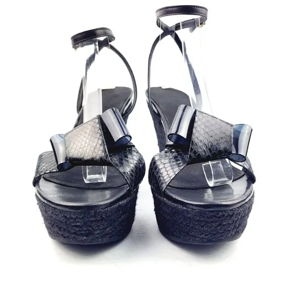 Burberry Womens Black‎ Snakeskin Wedge Sandals - Size 39 / US 8