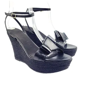Burberry Womens Black‎ Snakeskin Wedge Sandals - Size 39 / US 8