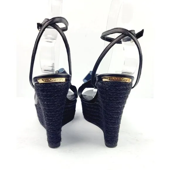 Burberry Womens Black‎ Snakeskin Wedge Sandals - Size 39 / US 8
