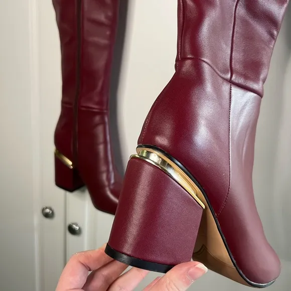Burgundy Leather Over the Knee Boots