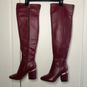 Burgundy Leather Over the Knee Boots