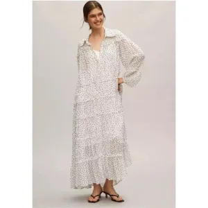 By Anthropologie Long-Sleeve Smocked Tiered Maxi Dress