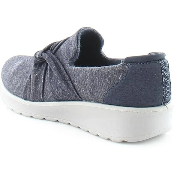 BZees Women's Glimmer Slip-Ons Loafer, Navy Blue Shimmer, 6.5 Wide
