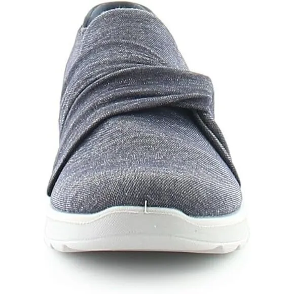 BZees Women's Glimmer Slip-Ons Loafer, Navy Blue Shimmer, 6.5 Wide