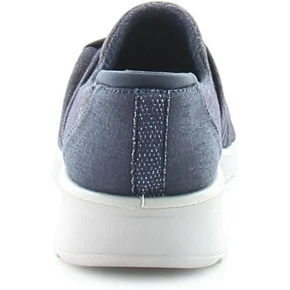 BZees Women's Glimmer Slip-Ons Loafer, Navy Blue Shimmer, 6.5 Wide