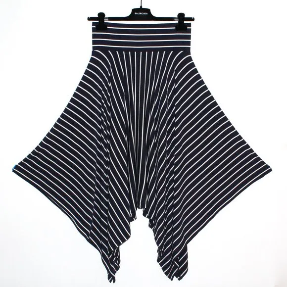 Cabi Striped Navy and White Handkerchief &quot;Twirl&quot; Midi Skirt