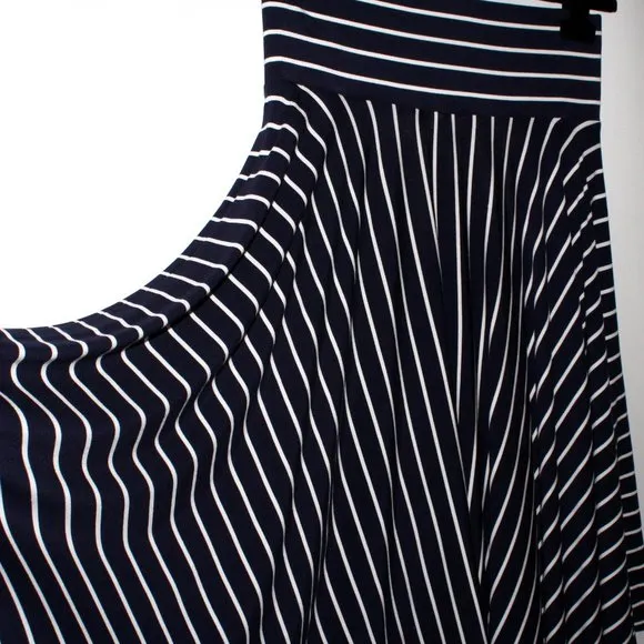 Cabi Striped Navy and White Handkerchief &quot;Twirl&quot; Midi Skirt