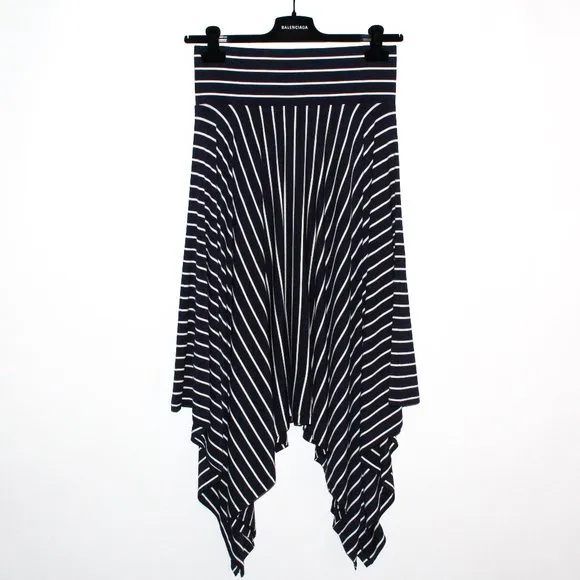Cabi Striped Navy and White Handkerchief &quot;Twirl&quot; Midi Skirt