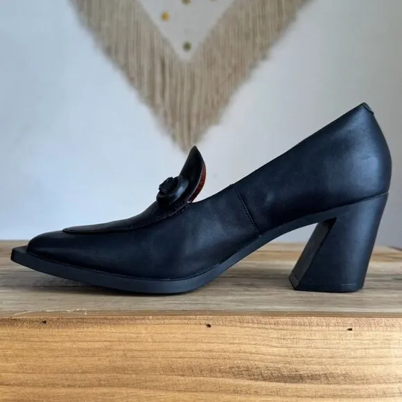 Camper Twins Formal Bit Loafer Black Leather Square Toe Rubber Sole Curved Heel