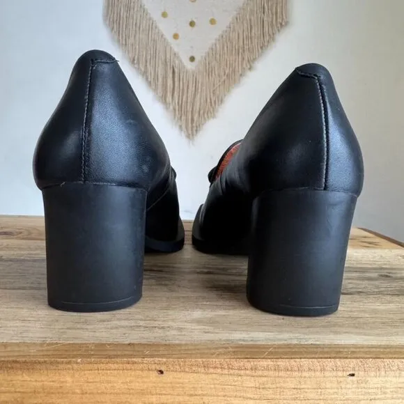 Camper Twins Formal Bit Loafer Black Leather Square Toe Rubber Sole Curved Heel