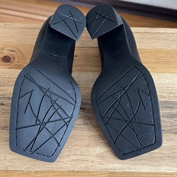 Camper Twins Formal Bit Loafer Black Leather Square Toe Rubber Sole Curved Heel