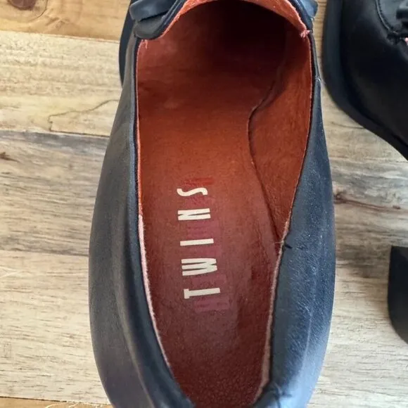 Camper Twins Formal Bit Loafer Black Leather Square Toe Rubber Sole Curved Heel