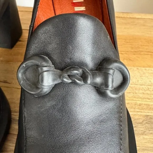 Camper Twins Formal Bit Loafer Black Leather Square Toe Rubber Sole Curved Heel
