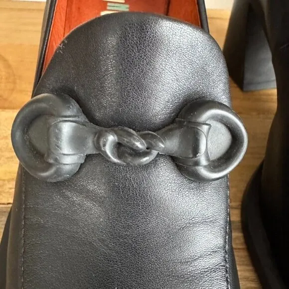 Camper Twins Formal Bit Loafer Black Leather Square Toe Rubber Sole Curved Heel