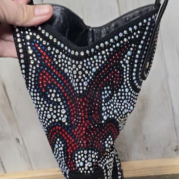 Cape Robbin Beautiful Rhinestone Cowgirl Boots 4&quot; Block Heel Western Black