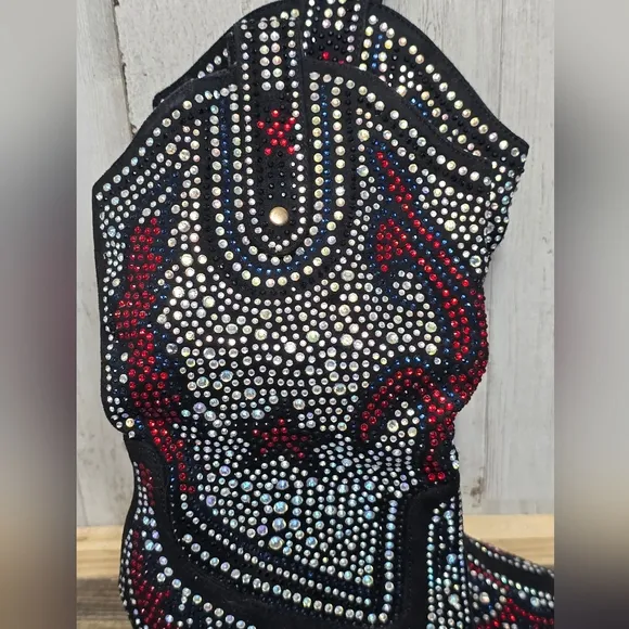 Cape Robbin Beautiful Rhinestone Cowgirl Boots 4&quot; Block Heel Western Black
