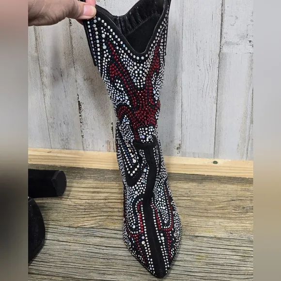 Cape Robbin Beautiful Rhinestone Cowgirl Boots 4&quot; Block Heel Western Black