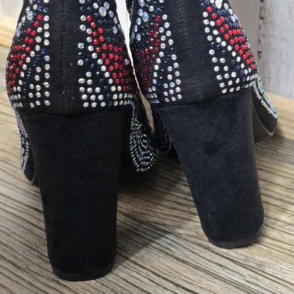 Cape Robbin Beautiful Rhinestone Cowgirl Boots 4&quot; Block Heel Western Black