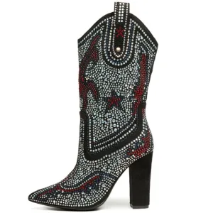 Cape Robbin Beautiful Rhinestone Cowgirl Boots 4&quot; Block Heel Western Black