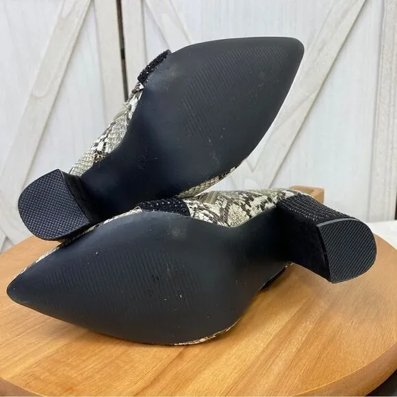 Cape Robbin Snake Bite Rhinestone Detail Heeled Ankle Boots Ivory Black 7.5