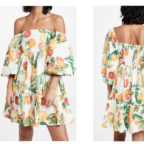 CARA CARA Sip Sip White Fruit Puff Sleeve Short Dress