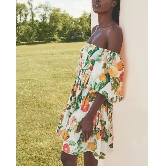 CARA CARA Sip Sip White Fruit Puff Sleeve Short Dress