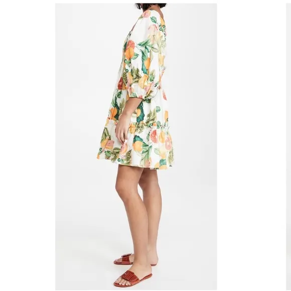 CARA CARA Sip Sip White Fruit Puff Sleeve Short Dress