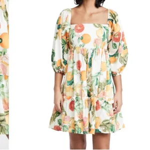 CARA CARA Sip Sip White Fruit Puff Sleeve Short Dress