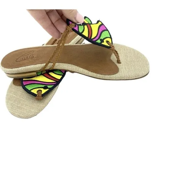 Carla Saint Barth Thong Sandals Multi Color Fish Embroidery SZ 38.5 EU 8 US NIB