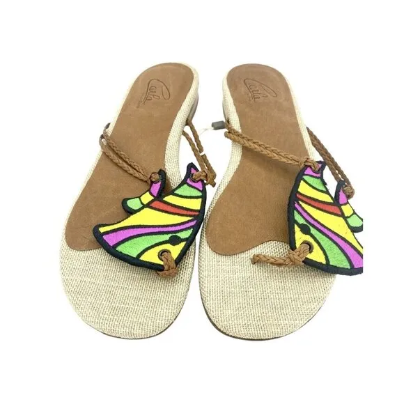 Carla Saint Barth Thong Sandals Multi Color Fish Embroidery SZ 38.5 EU 8 US NIB