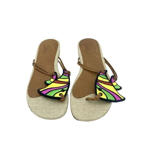 Carla Saint Barth Thong Sandals Multi Color Fish Embroidery SZ 38.5 EU 8 US NIB