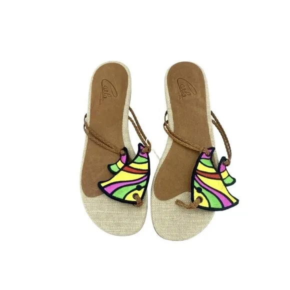 Carla Saint Barth Thong Sandals Multi Color Fish Embroidery SZ 38.5 EU 8 US NIB