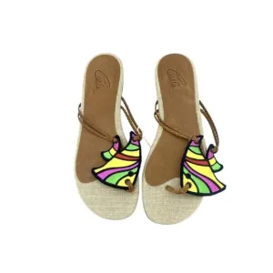 Carla Saint Barth Thong Sandals Multi Color Fish Embroidery SZ 38.5 EU 8 US NIB