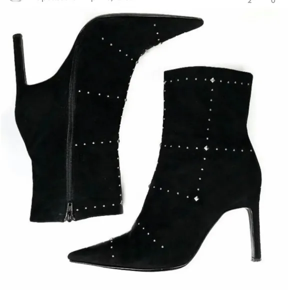 CASADEI Black Suede Stiletto Silver Rivets Studs Boots Heel Size 8