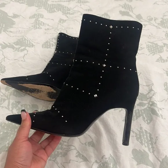 CASADEI Black Suede Stiletto Silver Rivets Studs Boots Heel Size 8