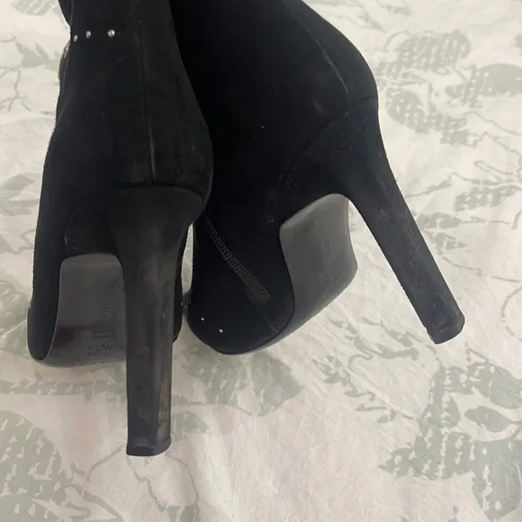 CASADEI Black Suede Stiletto Silver Rivets Studs Boots Heel Size 8