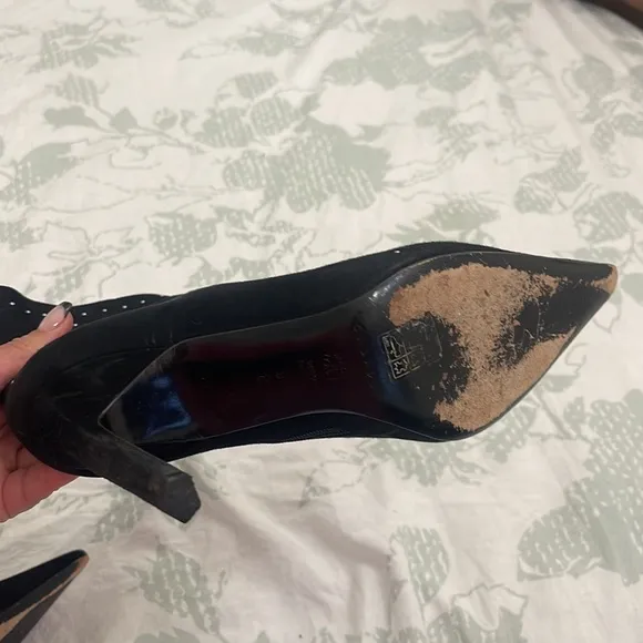 CASADEI Black Suede Stiletto Silver Rivets Studs Boots Heel Size 8