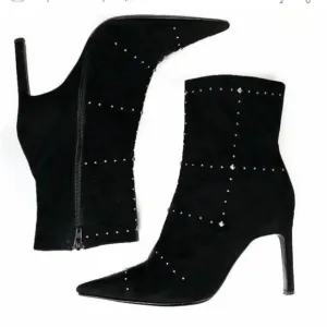 CASADEI Black Suede Stiletto Silver Rivets Studs Boots Heel Size 8