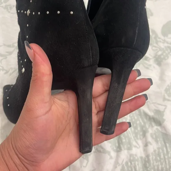 CASADEI Black Suede Stiletto Silver Rivets Studs Boots Heel Size 8