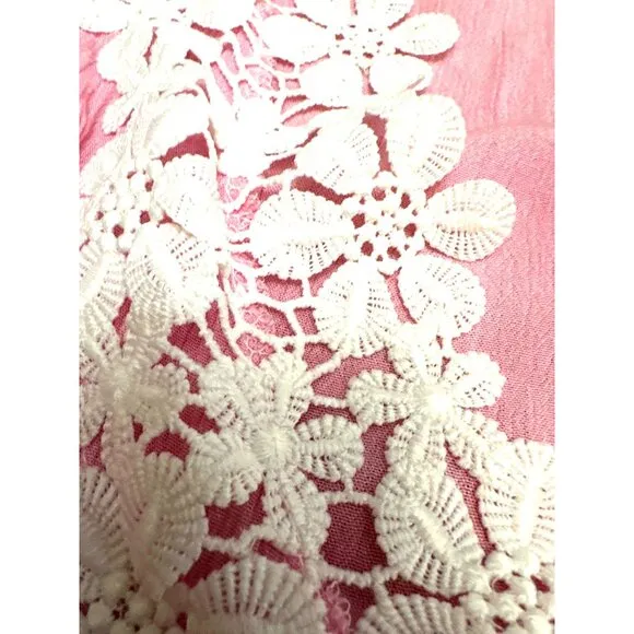 CCC Daisy Lace Trim Long Sleeve Pink Boho Dress Floral Cotton Embroidery Size LG