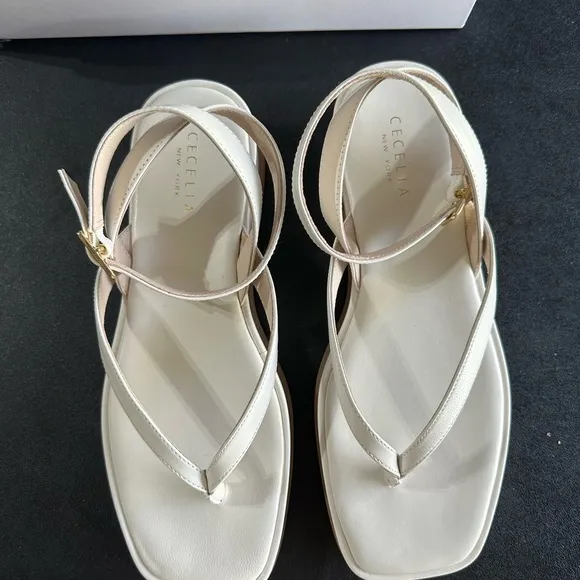 Cecelia New York Minimalist Cream Thong Sandals with Ankle Strap new