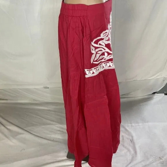 Chakeris Women’s Floral Embroidered Midi Skirt Red/White Size L Full A-Line Skir