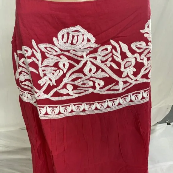 Chakeris Women’s Floral Embroidered Midi Skirt Red/White Size L Full A-Line Skir