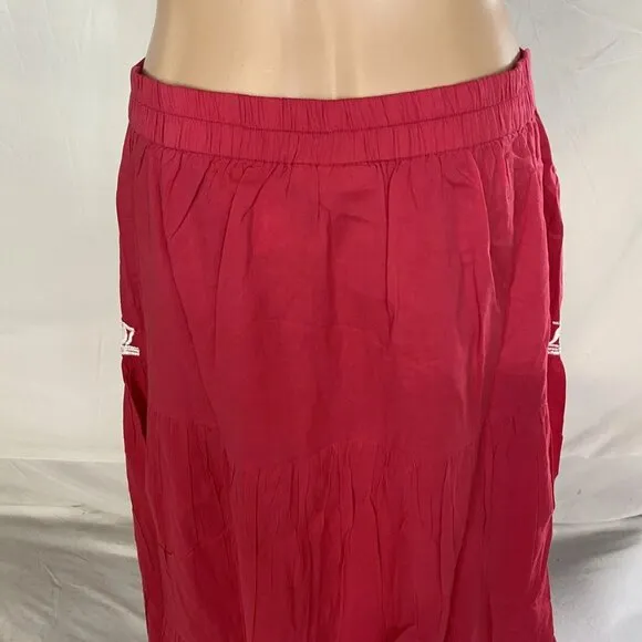 Chakeris Women’s Floral Embroidered Midi Skirt Red/White Size L Full A-Line Skir