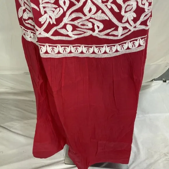 Chakeris Women’s Floral Embroidered Midi Skirt Red/White Size L Full A-Line Skir