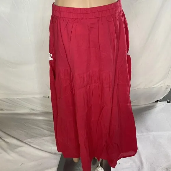 Chakeris Women’s Floral Embroidered Midi Skirt Red/White Size L Full A-Line Skir