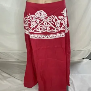 Chakeris Women’s Floral Embroidered Midi Skirt Red/White Size L Full A-Line Skir