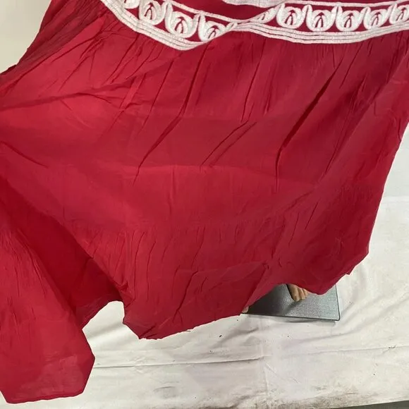 Chakeris Women’s Floral Embroidered Midi Skirt Red/White Size L Full A-Line Skir
