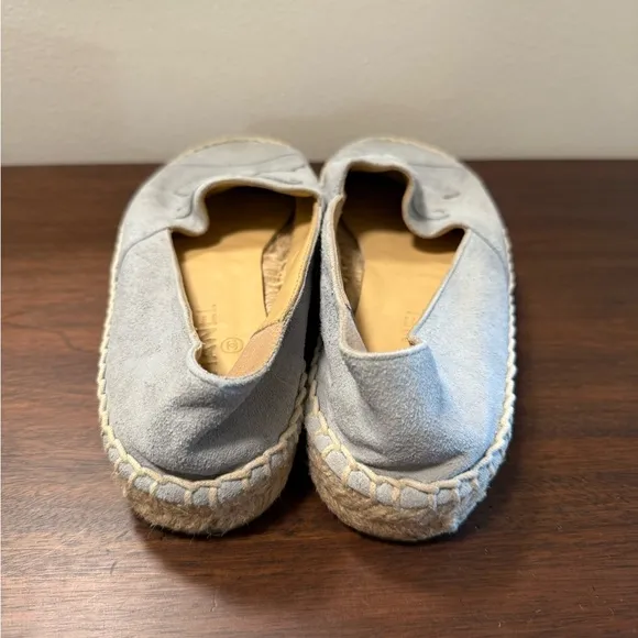 CHANEL Light Blue Suede Leather Espadrille Flats Shoes 37