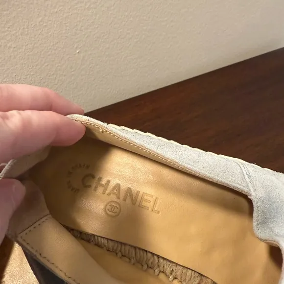 CHANEL Light Blue Suede Leather Espadrille Flats Shoes 37